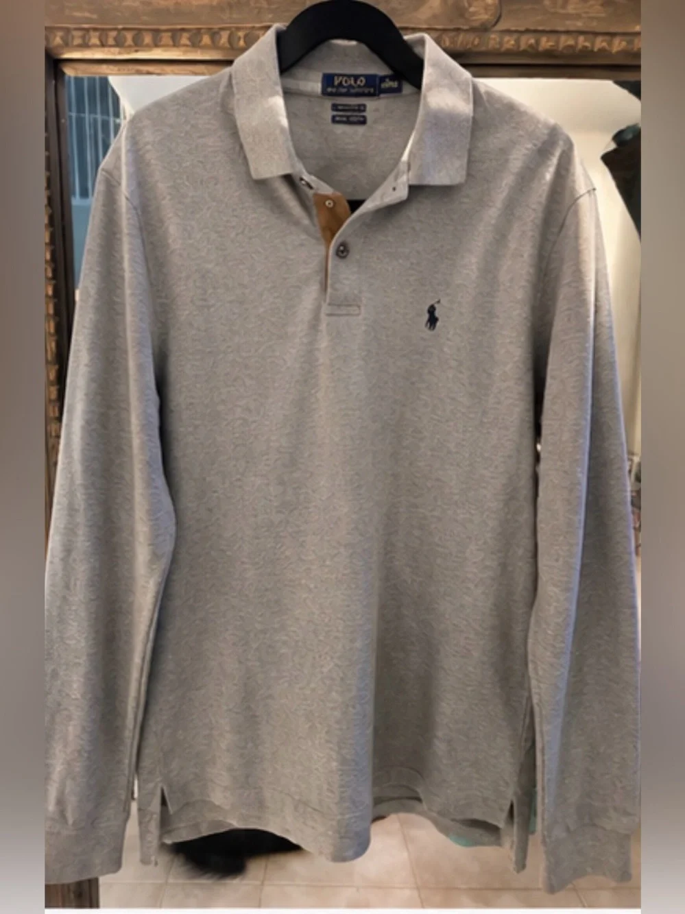 Ralph Lauren Long-Sleeve Polo in Light Gray with Navy Pony